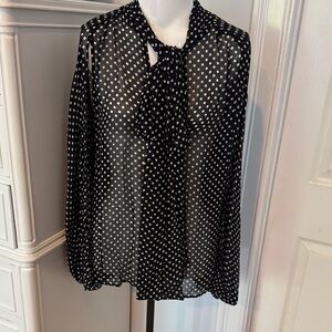 Black Polka Dot Women's Top wide slit cape like sleeves